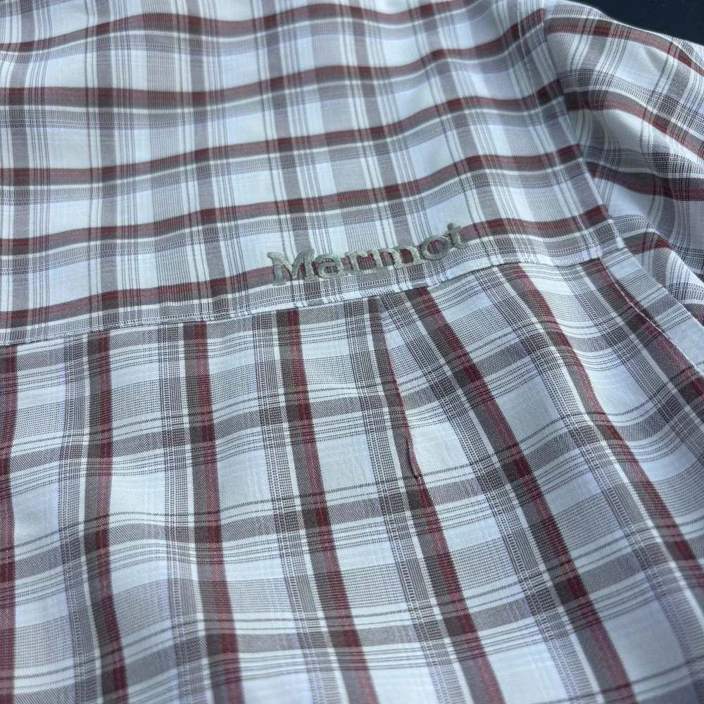 Marmot Shirt Mens Large Red grey Plaid Flannel Button Down Long Sleeve